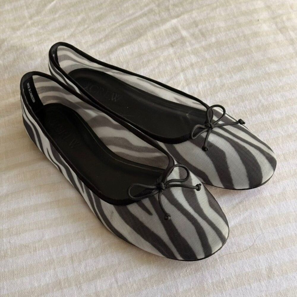 J.Crew Andi Ballet Flats Zebra Print Mesh Size 9.5 Feminine Capsule Essential